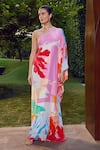 Shop_Mandira Wirk_Pink Crepe Printed Tropical Asymmetric Kaftan _at_Aza_Fashions