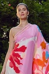 Mandira Wirk_Pink Crepe Printed Tropical Asymmetric Kaftan _Online_at_Aza_Fashions