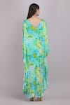 Shop_Mandira Wirk_Green Chiffon Printed Tropical Breeze Broad V Neck Kaftan _at_Aza_Fashions