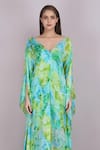 Buy_Mandira Wirk_Green Chiffon Printed Tropical Breeze Broad V Neck Kaftan _Online_at_Aza_Fashions