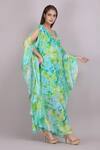 Shop_Mandira Wirk_Green Chiffon Printed Tropical Breeze Broad V Neck Kaftan _Online_at_Aza_Fashions