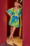 Buy_Mandira Wirk_Green Viscose Crepe Printed Abstract Sweetheart Neck Romper Dress _at_Aza_Fashions