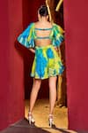 Shop_Mandira Wirk_Green Viscose Crepe Printed Abstract Sweetheart Neck Romper Dress _at_Aza_Fashions