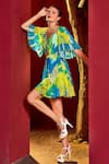 Buy_Mandira Wirk_Green Viscose Crepe Printed Abstract Sweetheart Neck Romper Dress _Online_at_Aza_Fashions