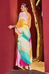 Mandira Wirk_Multi Color Viscose Crepe Printed Stripe Asymmetric One Shoulder Kaftan _Online_at_Aza_Fashions