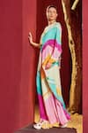 Buy_Mandira Wirk_Multi Color Viscose Crepe Printed Stripe Asymmetric One Shoulder Kaftan _Online_at_Aza_Fashions