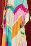 Mandira Wirk_Multi Color Viscose Crepe Printed Stripe Asymmetric One Shoulder Kaftan _at_Aza_Fashions