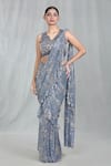 Samyukta Singhania_Blue Imported Fabric Embellished Sequin Pre-draped Ruffle Saree With Blouse _Online