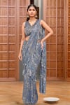 Buy_Samyukta Singhania_Blue Imported Fabric Embellished Sequin Pre-draped Ruffle Saree With Blouse _at_Aza_Fashions