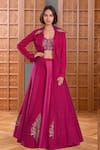 Buy_Samyukta Singhania_Pink Silk Imported Embroidery Sequin Spread Collar Bloom Jacket Lehenga Set _at_Aza_Fashions