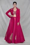 Buy_Samyukta Singhania_Pink Silk Imported Embroidery Sequin Spread Collar Bloom Jacket Lehenga Set 