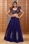 Buy_Samyukta Singhania_Blue Banarasi Silk Embroidery Sequin Leaf Neck Ambrosia Lehenga Set _at_Aza_Fashions