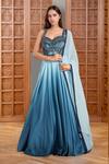 Buy_Samyukta Singhania_Blue Anarkali Satin Embellished Beads V-neck Shaded With Dupatta _at_Aza_Fashions