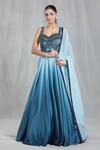 Buy_Samyukta Singhania_Blue Anarkali Satin Embellished Beads V-neck Shaded With Dupatta 