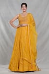 Samyukta Singhania_Yellow Georgette Embroidery Sequin Leaf Neck Mughal Darbar Gown With Dupatta _Online