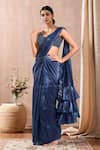 Buy_Samyukta Singhania_Blue Banglorian Silk Embellished Textured Metallic Pre-draped Saree With Blouse _at_Aza_Fashions