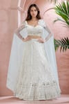 Buy_Samyukta Singhania_White Georgette Embroidery Floral Sweetheart Regal Lehenga With Cape Blouse _at_Aza_Fashions