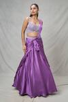 Buy_Samyukta Singhania_Wine Imported Satin Embroidered Sequin Sweetheart Draped Lehenga Set 