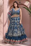 Buy_Samyukta Singhania_Blue Crepe Woven Stone Leaf Floral Jaal Layered Lehenga Set _at_Aza_Fashions