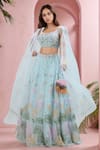 Buy_Samyukta Singhania_Blue Net Embroidery Floral Sweetheart Neck Sequin Lehenga With Blouse _at_Aza_Fashions