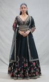 Buy_Samyukta Singhania_Black Silk Embroidery Floral V Neck Flower Garden Lehenga Set 