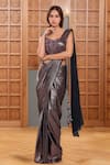 Buy_Samyukta Singhania_Brown Imported Embroidery Beads Shimmery Stripe Pre-draped Saree With Blouse _at_Aza_Fashions