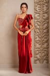 Buy_Samyukta Singhania_Maroon Imported Satin Embroidered Ruffle Detailed Pre-draped Saree With Blouse _at_Aza_Fashions