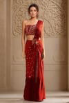 Buy_Samyukta Singhania_Wine Crepe Embroidered Bead Scattered Sequin Pre-draped Saree With Blouse _at_Aza_Fashions