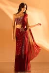 Samyukta Singhania_Wine Crepe Embroidered Bead Scattered Sequin Pre-draped Saree With Blouse _Online