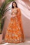 Buy_Samyukta Singhania_Orange Crepe Embroidered Sequin Sweetheart Floral Lehenga Set _at_Aza_Fashions