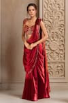 Buy_Samyukta Singhania_Wine Crepe Embroidered Bead Plunge Hem Pre-draped Saree With Blouse _at_Aza_Fashions