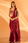 Shop_Samyukta Singhania_Wine Crepe Embroidered Bead Plunge Hem Pre-draped Saree With Blouse _Online