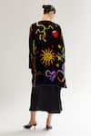 Shop_NOIB_Multi Color Viscose Silk Velvet Printed Garden Of Eden Demi Reversible Poncho _at_Aza_Fashions