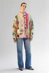 Buy_NOIB_Multi Color Cotton Printed Quilted Band Collar Noib Reversible Jacket _at_Aza_Fashions