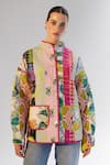 Shop_NOIB_Multi Color Cotton Printed Quilted Band Collar Noib Reversible Jacket _Online_at_Aza_Fashions