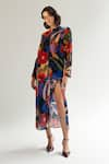 Buy_NOIB_Multi Color Viscose Silk Velvet Printed Amazonica Mandarin Valeria Jacket _at_Aza_Fashions