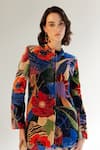 Buy_NOIB_Multi Color Viscose Silk Velvet Printed Amazonica Mandarin Valeria Jacket _Online_at_Aza_Fashions