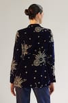 Shop_NOIB_Blue Viscose Silk Velvet Printed Starstruck Mandarin Collar Valeria Jacket _at_Aza_Fashions