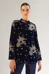 NOIB_Blue Viscose Silk Velvet Printed Starstruck Mandarin Collar Valeria Jacket _Online_at_Aza_Fashions