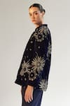 Shop_NOIB_Blue Viscose Silk Velvet Printed Starstruck Mandarin Collar Valeria Jacket _Online_at_Aza_Fashions