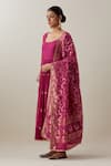 Buy_Ikshita Choudhary_Magenta Anarkali And Churidar Chanderi Embroidery Mirror Scoop Gathered & Set _at_Aza_Fashions