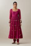 Ikshita Choudhary_Magenta Anarkali And Churidar Chanderi Embroidery Mirror Scoop Gathered & Set _Online_at_Aza_Fashions