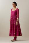 Buy_Ikshita Choudhary_Magenta Anarkali And Churidar Chanderi Embroidery Mirror Scoop Gathered & Set _Online_at_Aza_Fashions