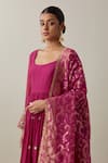 Buy_Ikshita Choudhary_Magenta Anarkali And Churidar Chanderi Embroidery Mirror Scoop Gathered & Set 