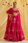 Buy_Sonal Pasrija_Fuchsia Silk Embroidered Floral Halter Kalidar Lehenga Set _at_Aza_Fashions