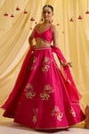 Sonal Pasrija_Fuchsia Silk Embroidered Floral Halter Kalidar Lehenga Set _Online_at_Aza_Fashions