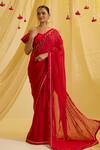 Buy_Sonal Pasrija_Red Silk Embroidered Bead Sweetheart Swirl Pre-draped Saree With Blouse _at_Aza_Fashions