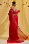 Shop_Sonal Pasrija_Red Silk Embroidered Bead Sweetheart Swirl Pre-draped Saree With Blouse _at_Aza_Fashions