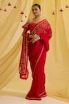 Buy_Sonal Pasrija_Red Silk Embroidered Bead Sweetheart Swirl Pre-draped Saree With Blouse _Online_at_Aza_Fashions