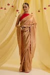 Buy_Sonal Pasrija_Beige Silk Embroidered Sequin Halter Pre-draped Saree With Blouse _at_Aza_Fashions